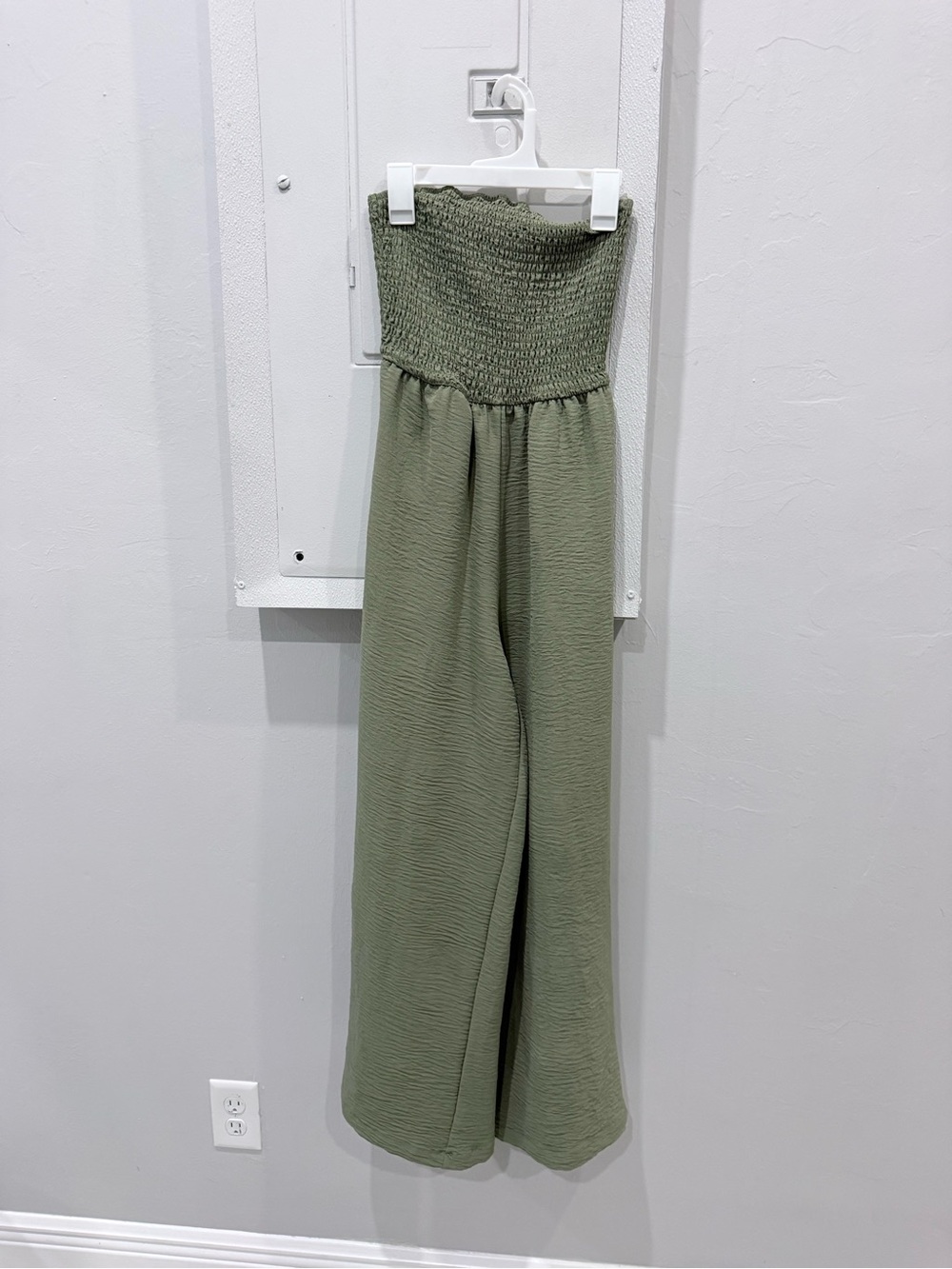 Smocked Waist Olive Wide-Leg Jumpsuit